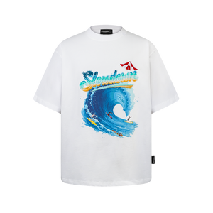 SLOWDOWN Sea Surfing Towel Embroidery White Tee