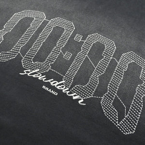 SLOWDOWN Hour Embroidered Black Tee