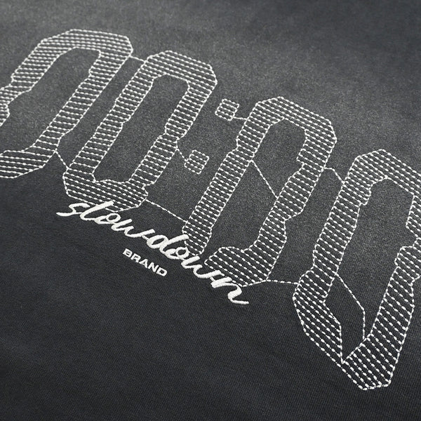 SLOWDOWN Hour Embroidered Black Tee