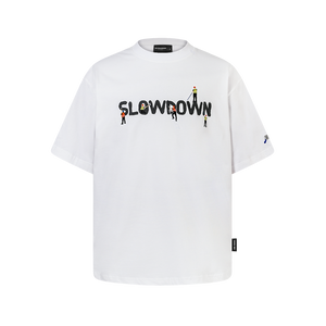 SLOWDOWN Painter-Inspired 3D Puff Embroidery White Tee