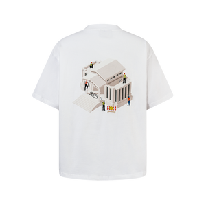 SLOWDOWN Painter-Inspired 3D Puff Embroidery White Tee