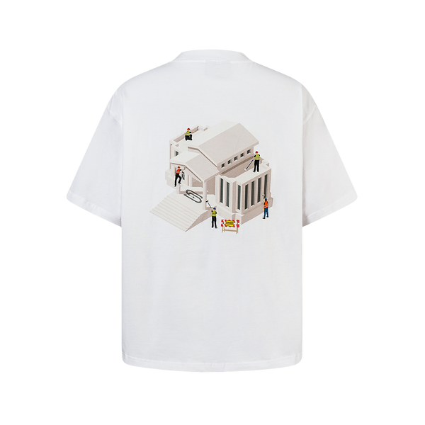 SLOWDOWN Painter-Inspired 3D Puff Embroidery White Tee