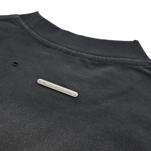 SLOWDOWN Hour Embroidered Black Tee