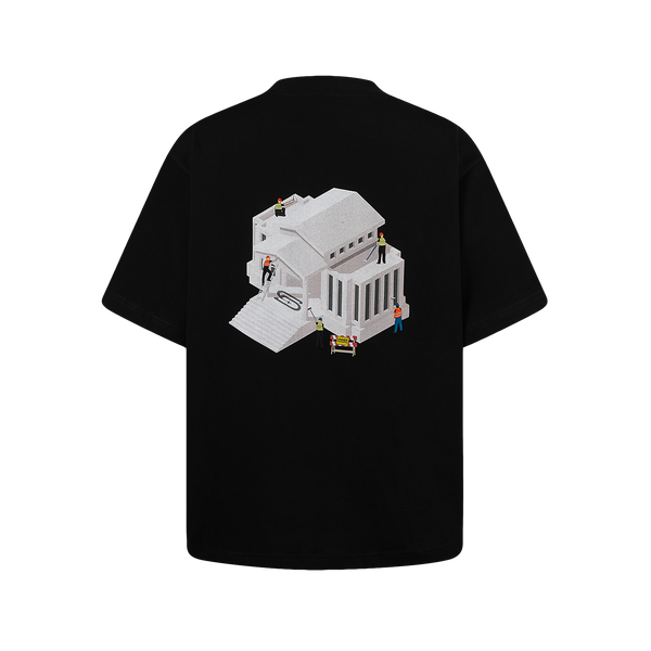 SLOWDOWN Painter-Inspired 3D Puff Embroidery Black Tee