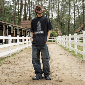 SLOWDOWN Faded Slurry Stone Tee Black