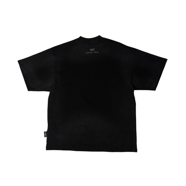 SLOWDOWN Faded Slurry Stone Tee Black