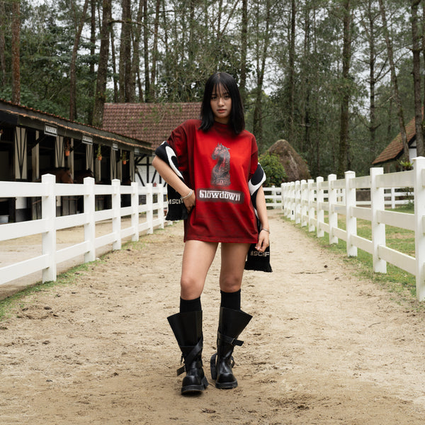 SLOWDOWN Faded Slurry Stone Tee Red