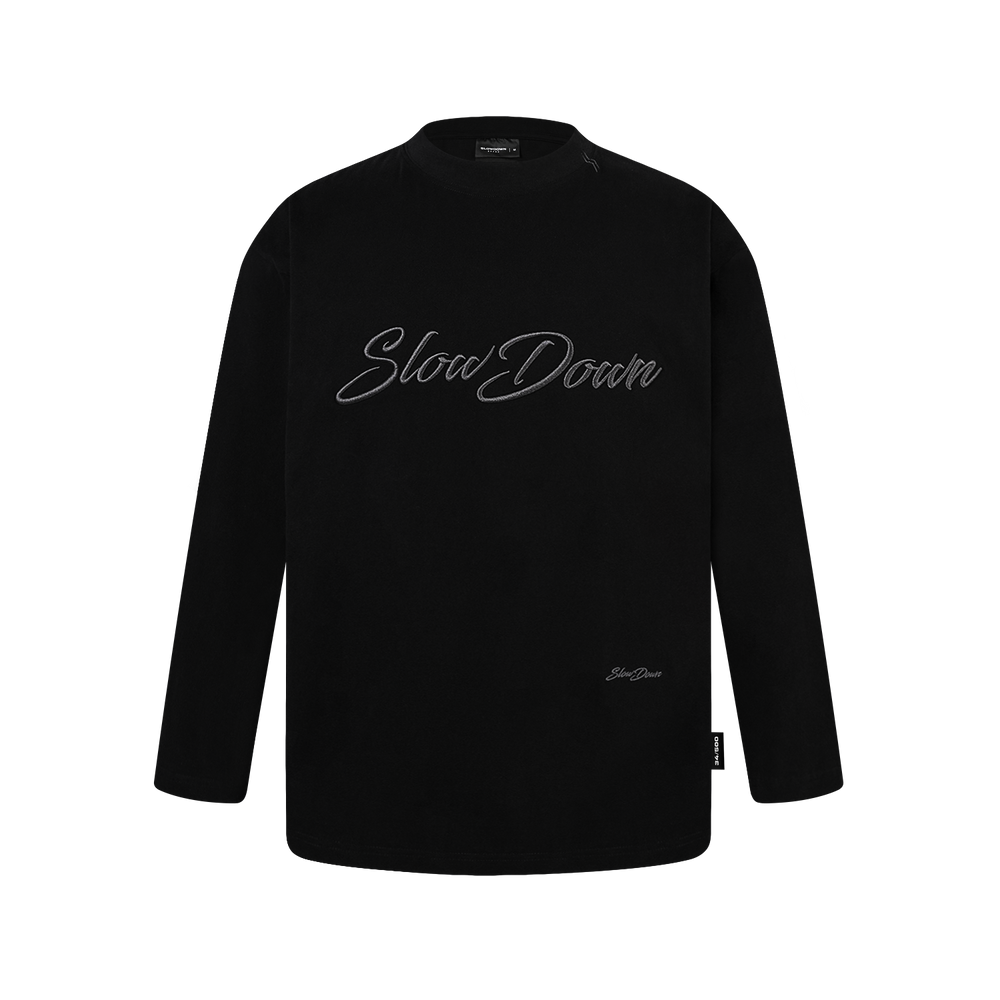 SLOWDOWN 3D Embroidery Black Long Sleeve Tee