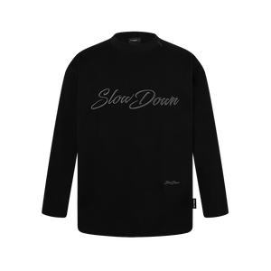 SLOWDOWN 3D Embroidery Black Long Sleeve Tee