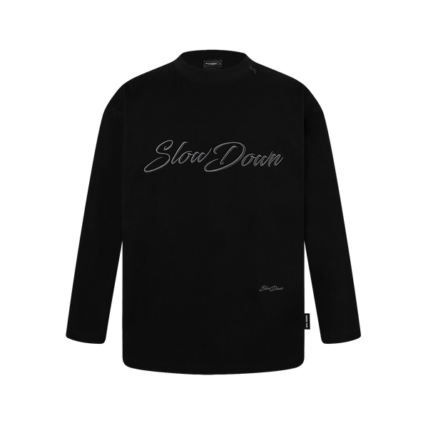 SLOWDOWN 3D Embroidery Black Long Sleeve Tee