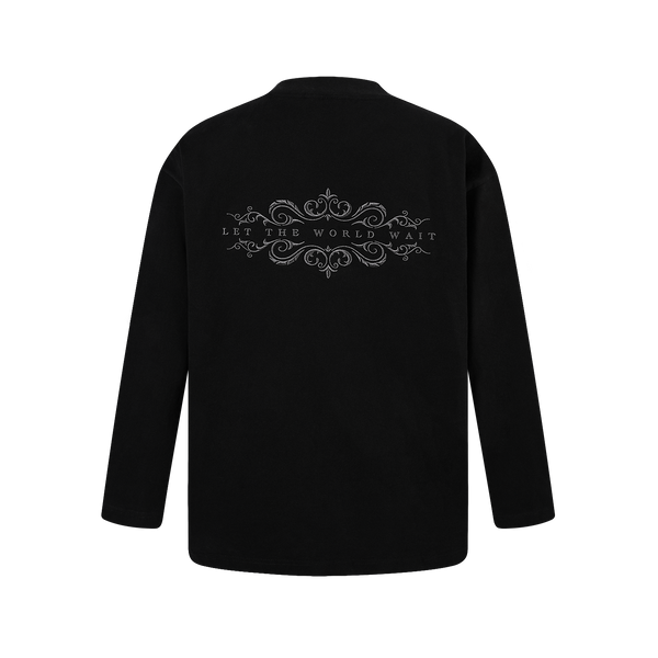 SLOWDOWN 3D Embroidery Black Long Sleeve Tee