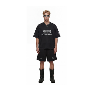 SLOWDOWN Quilted V Neck Jersey Black