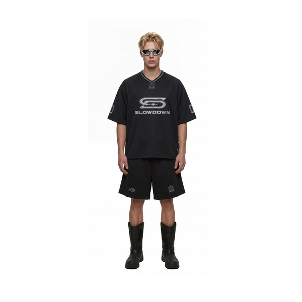 SLOWDOWN Quilted V Neck Jersey Black