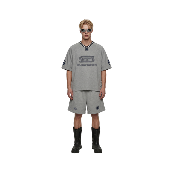 SLOWDOWN Quilted V Neck Jersey Grey