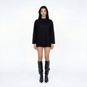 SLOWDOWN 3D Embroidery Black Long Sleeve Tee