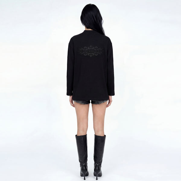 SLOWDOWN 3D Embroidery Black Long Sleeve Tee