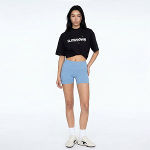 SLOWDOWN Painter-Inspired 3D Puff Embroidery Black Tee