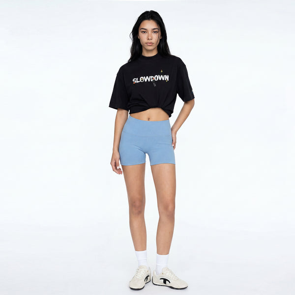 SLOWDOWN Painter-Inspired 3D Puff Embroidery Black Tee