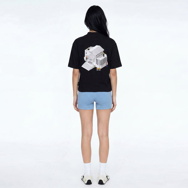 SLOWDOWN Painter-Inspired 3D Puff Embroidery Black Tee