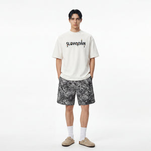 SLOWDOWN Painter-Inspired 3D Puff Embroidery White Tee