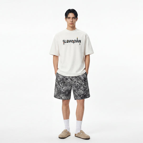SLOWDOWN Painter-Inspired 3D Puff Embroidery White Tee