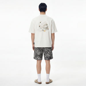 SLOWDOWN Painter-Inspired 3D Puff Embroidery White Tee