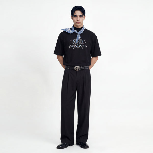 SLOWDOWN Rhinestone Embellished Black Tee