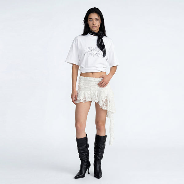 SLOWDOWN Rhinestone Embellished White Tee