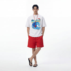 SLOWDOWN Sea Surfing Towel Embroidery White Tee