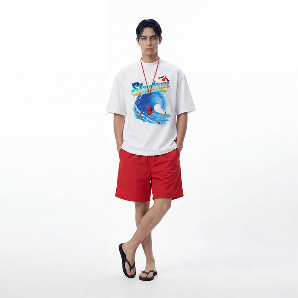 SLOWDOWN Sea Surfing Towel Embroidery White Tee