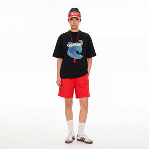 SLOWDOWN Sea Surfing Towel Embroidery Black Tee
