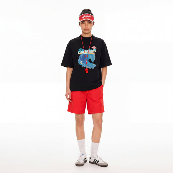 SLOWDOWN Sea Surfing Towel Embroidery Black Tee