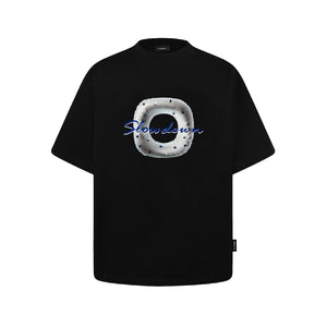 SLOWDOWN 3D Rhinestone & Flocked Lifebouy Black Tee