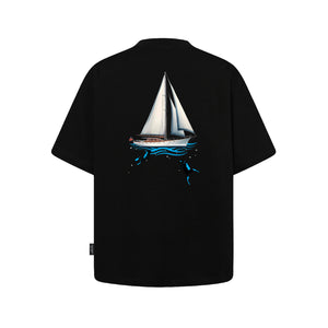 SLOWDOWN 3D Diver Embroidery Rhinestone Embellished Black Tee