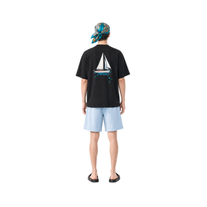 SLOWDOWN 3D Diver Embroidery Rhinestone Embellished Black Tee