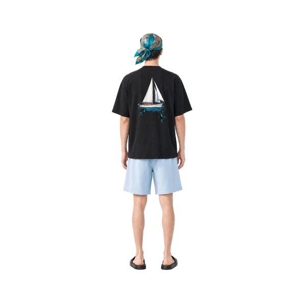SLOWDOWN 3D Diver Embroidery Rhinestone Embellished Black Tee