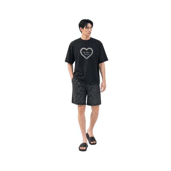 SLOWDOWN Qixi Exclusive 3D Heart Beaded & Rhinestone Embellished Black Tee