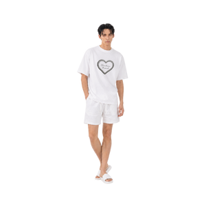 SLOWDOWN Qixi Exclusive 3D Heart Beaded & Rhinestone Embellished White Tee