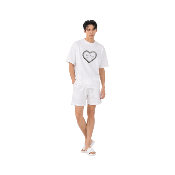 SLOWDOWN Qixi Exclusive 3D Heart Beaded & Rhinestone Embellished White Tee
