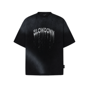 SLOWDOWN Eroded Font Black Tee