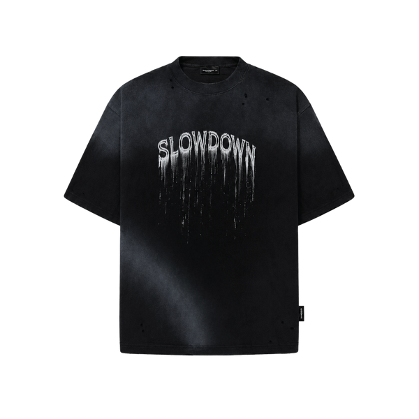 SLOWDOWN Eroded Font Black Tee