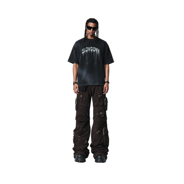 SLOWDOWN Eroded Font Black Tee