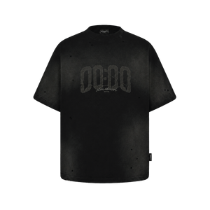 SLOWDOWN Hour Embroidered Black Tee