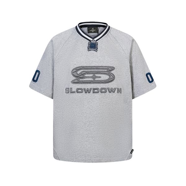 SLOWDOWN Quilted V Neck Jersey Grey