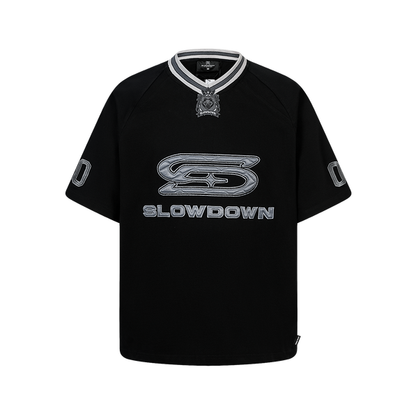SLOWDOWN Quilted V Neck Jersey Black