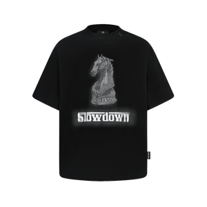 SLOWDOWN Faded Slurry Stone Tee Black