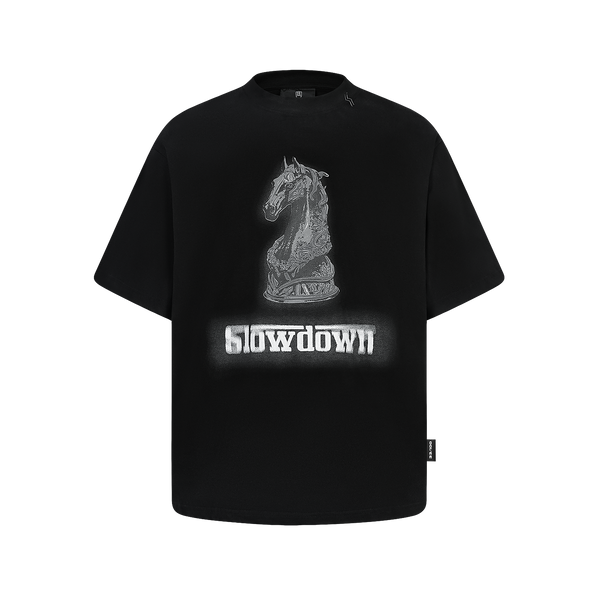 SLOWDOWN Faded Slurry Stone Tee Black