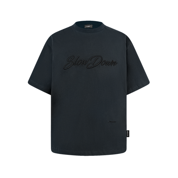 SLOWDOWN 3D Embroidery Dark Grey Blue Tee