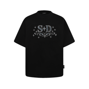 SLOWDOWN Rhinestone Embellished Black Tee