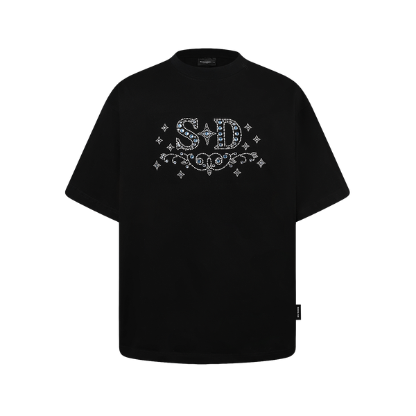 SLOWDOWN Rhinestone Embellished Black Tee